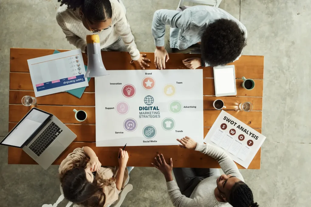 a group of marketers planning digital content strategies - Digitech